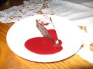 Here served with raspberry sauce