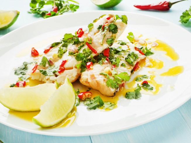 Oven-Roasted Sea Bass with Ginger and Lime Sauce