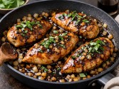 Pan Glazed Balsamic Honey Chicken With Basil