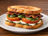 Word Of Mouth's Fried Tomato, Mozzarella And Bacon Sandwich Word Of Mouth's Fried Tomato, Mozzarella And Bacon Sandwich