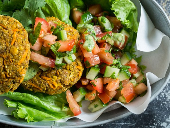 Moroccan Yam Veggie Burgers with Cilantro Lime Tahini Sauce
