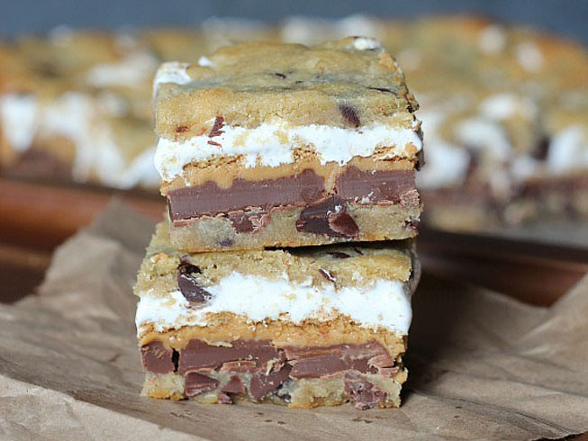 Chocolate Chip Cookie Peanut Butter S'mores Bars