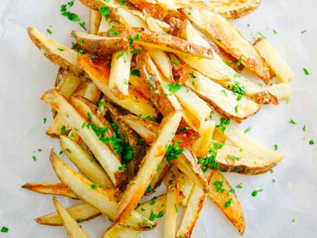 Baked French Fries with Roasted Garlic Butter