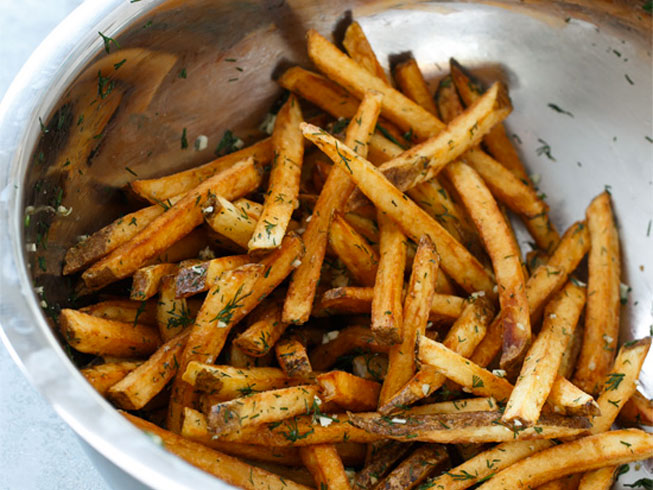 Homemade French Fries with Fresh Garlic and Dill