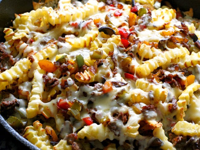 Loaded Philly Cheesesteak Skillet Fries