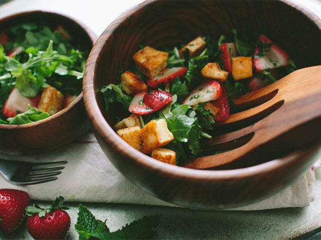 Strawberry + Fried Halloumi Salad