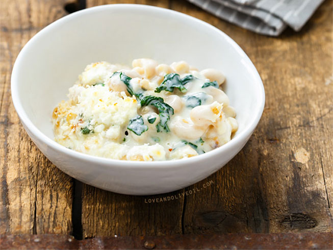 Whole Wheat Macaroni and Cheese with Spicy Garlic Swiss Chard