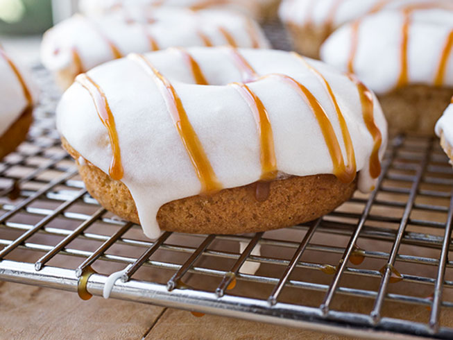 Bananas Foster Baked Donuts with Buttered Rum Glaze