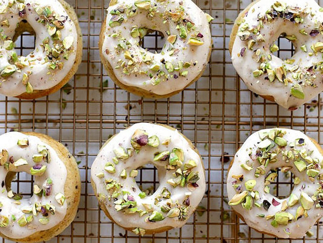 Baked Brown Butter and Pistachio Doughnuts