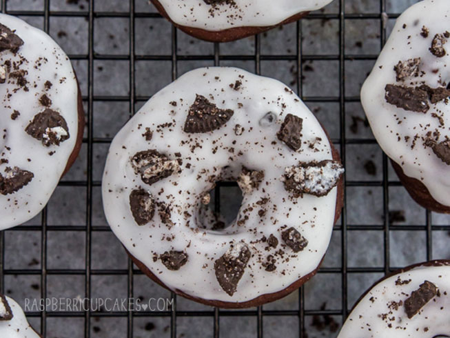 Cookies and Cream Baked Chocolate Doughnuts