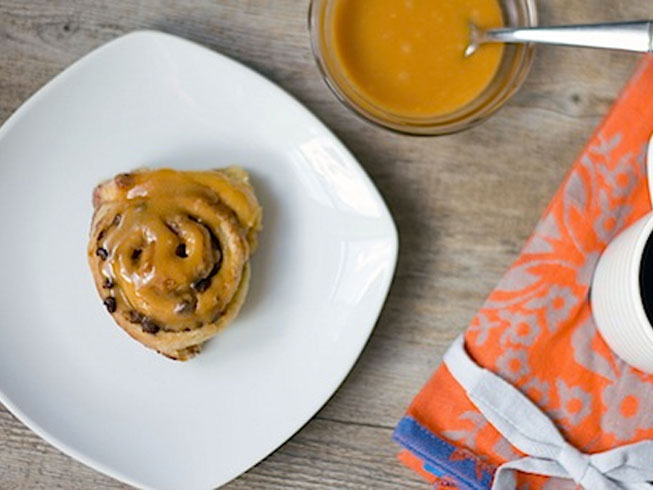 Chocolate Chip Cinnamon Rolls with Butterscotch Icing