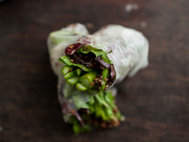 Grilled Asparagus and Chili-Orange Quinoa Spring Rolls