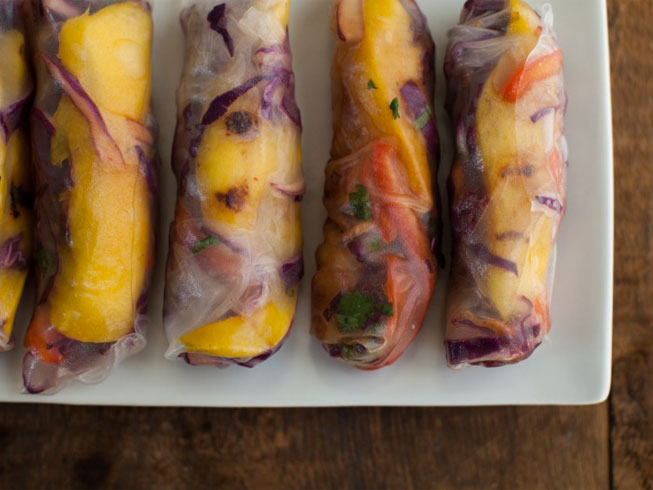 Grilled Mango and Spicy Cabbage Spring Rolls