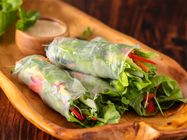 Vietnamese Spring Rolls with Orange-Almond Sauce