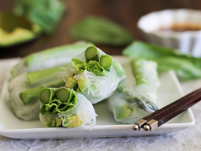 Asparagus and Avocado Spring Rolls with Citrus Dipping Sauce