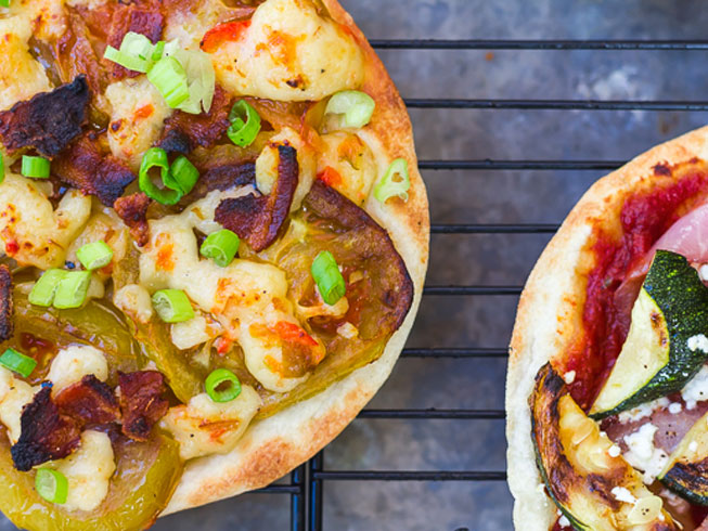 Green Tomato, Pimento Cheese, and Bacon (Tortilla) Pizza