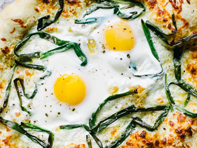 White Pizza with Pecorino, Scallions, and Egg