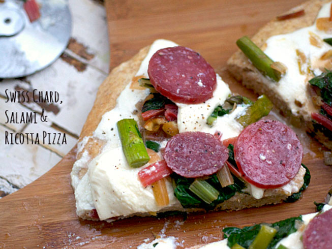 Swiss Chard, Salami & Ricotta Pizza