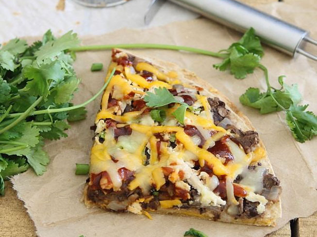 BBQ black bean tortilla pizza