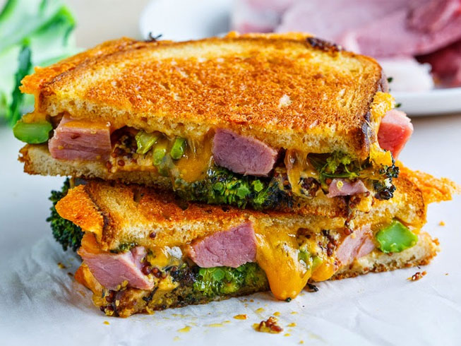 Roasted Broccoli, Ham and Cheddar Grilled Cheese