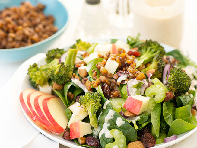 Kristy's roasted broccoli & apple salad with lemon-tahini dressing