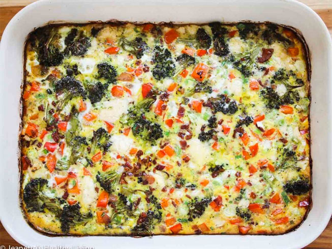 Roasted Broccoli Red Bell Pepper Pancetta Breakfast Casserole Recipe
