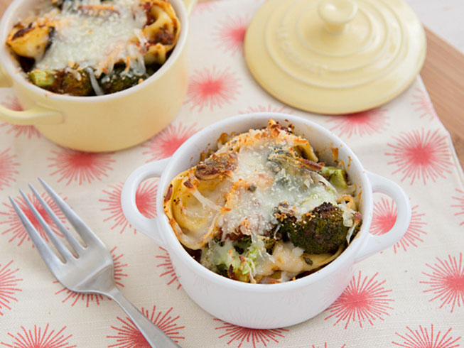 Cheese Tortellini Bake with Roasted Broccoli