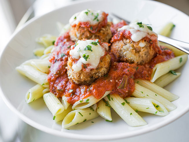 Chicken Parmesan Meatballs with Penne