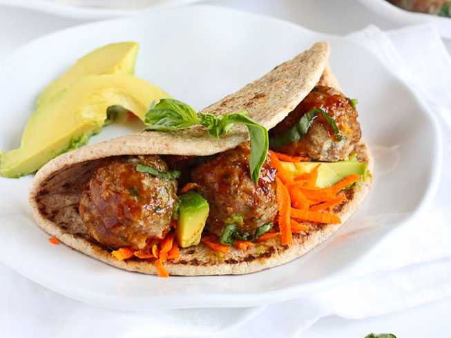 Asian Meatball & Avocado Flatbread Sandwich Recipe