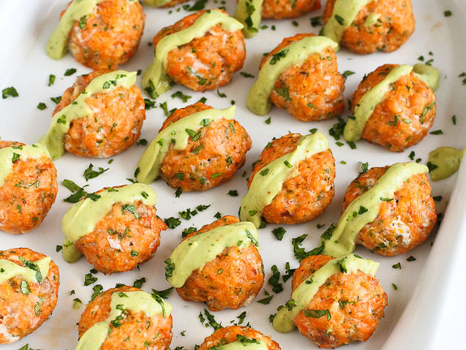 Baked Salmon Meatballs with Creamy Avocado Sauce