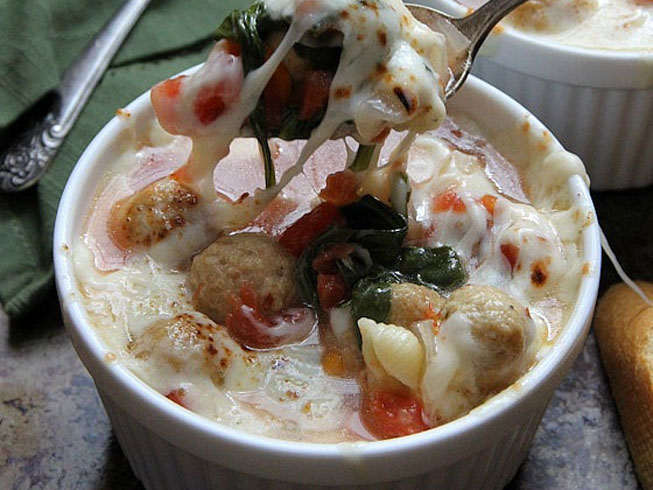 Slow Cooker Chicken Parm Meatball Soup
