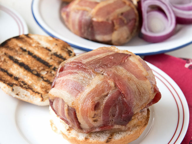 Grill-Smoked Green Chile Burgers in a Bacon Weave