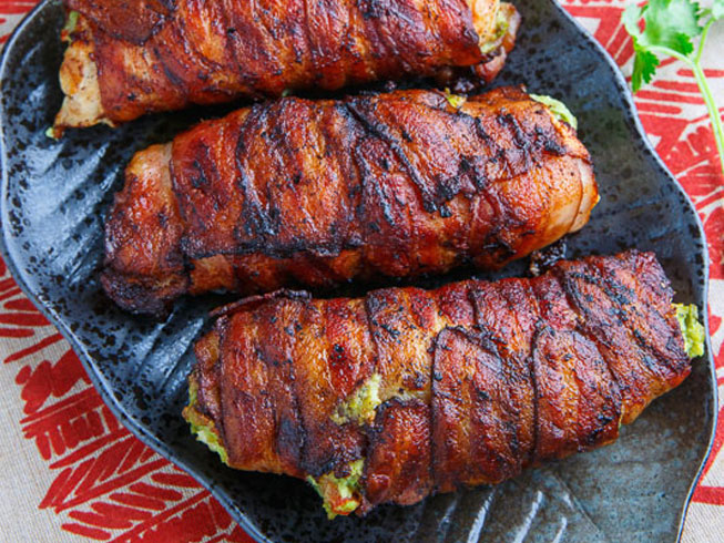 Bacon Wrapped Guacamole Stuffed Chicken