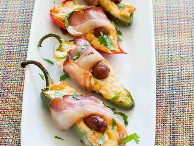 Bacon Wrapped Little Smokie Baked Jalapeno Poppers