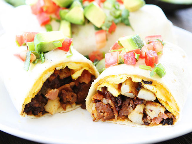 Chorizo Bacon Breakfast Burritos