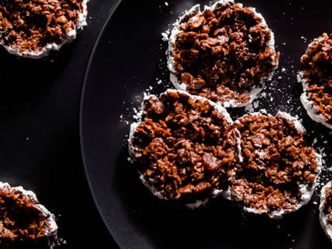 No Bake Crispy Chocolate Peanut Butter Bacon Cookies