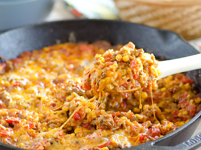 30-Minute Cheesy Nacho Beef Skillet