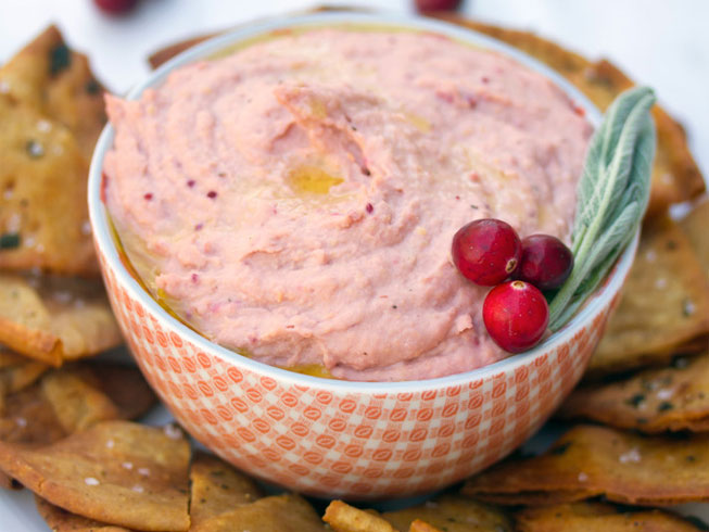 Cranberry Hummus with Sage Pita Chips