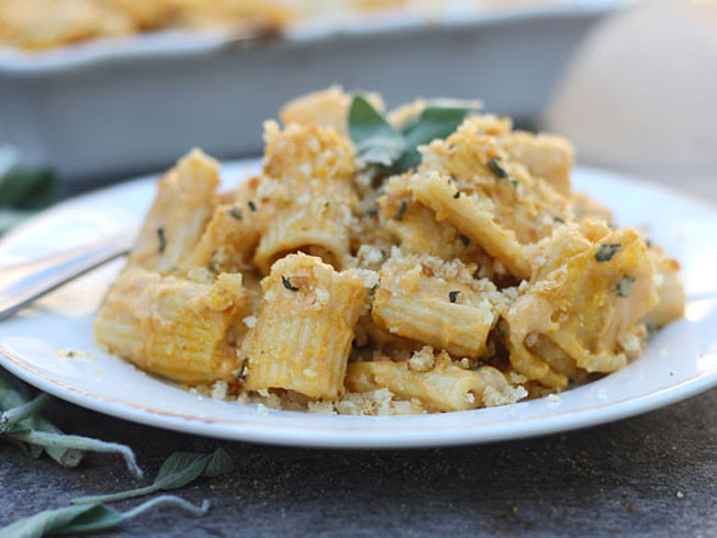 Pumpkin Brown Butter Mac and Cheese with Sage and Parmesan Breadcrumbs