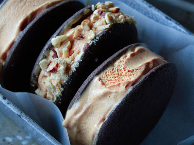 Pumpkin Hazelnut Ice Cream Sandwiches