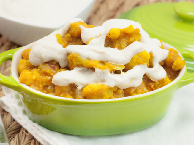 Pumpkin Chickpea Cauliflower Curry with Cashew Cream Sauce