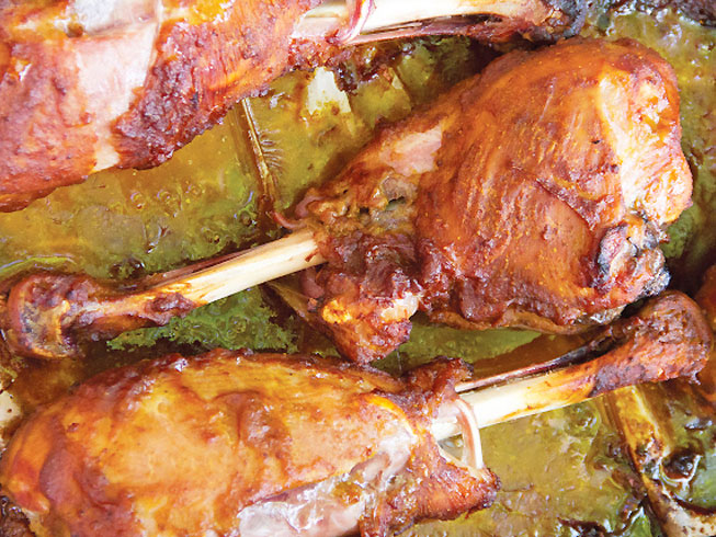 Bourbon Brined Pumpkin Molasses Glazed Turkey Drumsticks