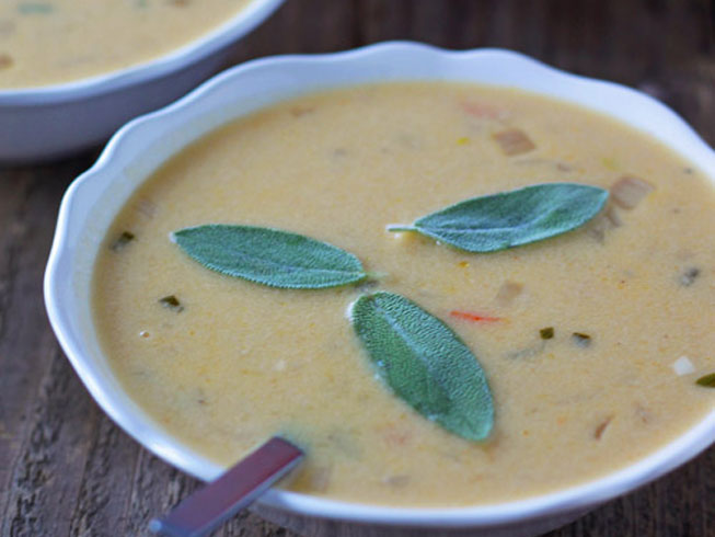 Pumpkin Ale Beer Cheese Soup with Sharp Cheddar and Gruyere