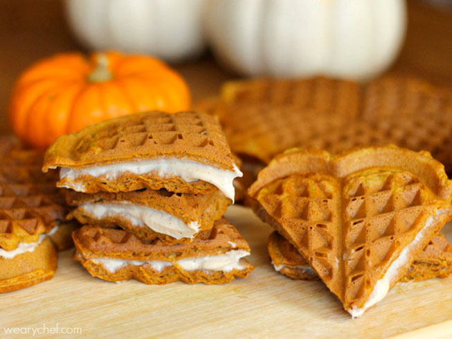 Pumpkin Waffles with Cream Cheese Filling