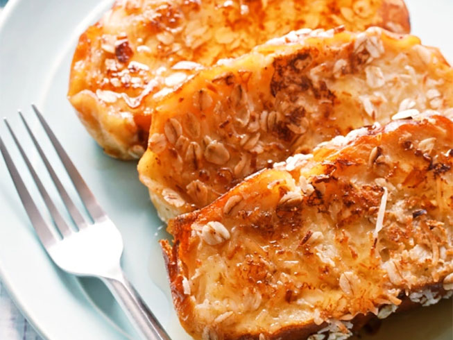 oatmeal coconut crusted brioche french toast