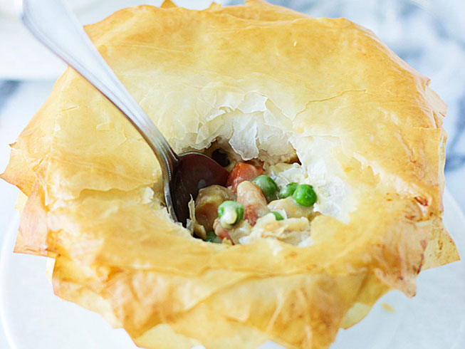 Skinny Chicken and Vegetable Pot Pie with Phyllo Crust
