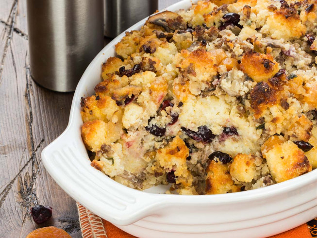 Cornbread Stuffing with Sausage and Dried Fruit