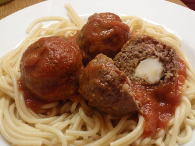 Cheese Stuffed Meatballs And Spaghetti