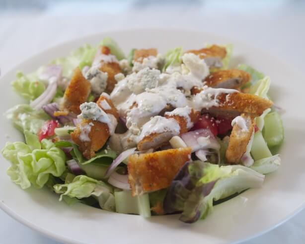 Elegant Buffalo Breaded Chicken Salad With Blue Cheese Dressing